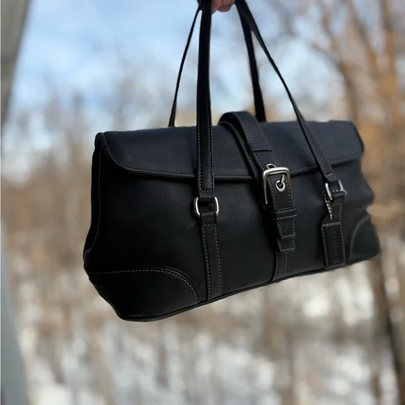 Vintage Coach Hamptons Black Leather Flap Satchel | 9267 | Hangtag | LIKE-NEW - Picture 12 of 13